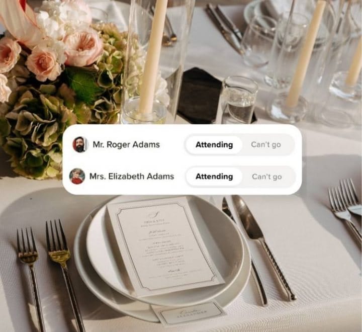 Guest list RSVP card over a place setting