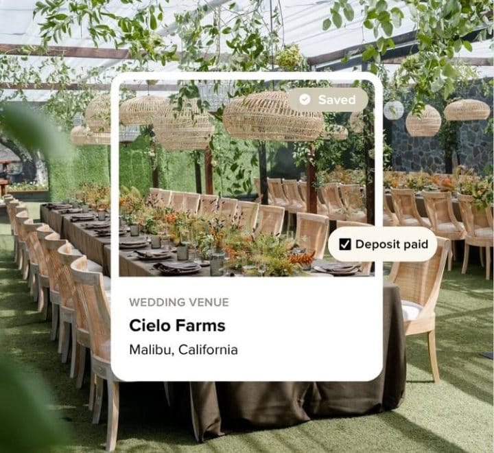 Vendor manager card over a garden venue photograph