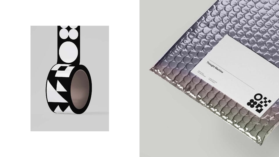 Thought Machine pattern tape and silver bubble mailer