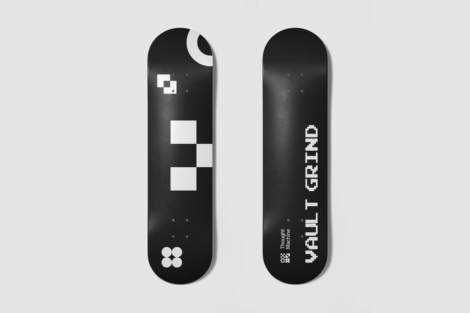 Two black Thought Machine skate decks