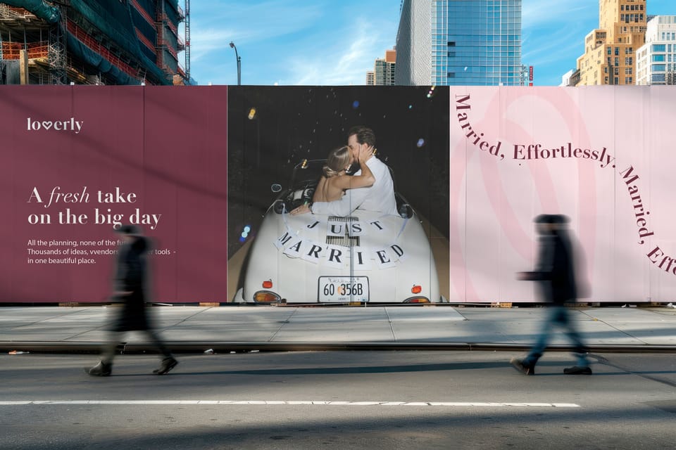 Loverly wedding campaign billboards on a city street