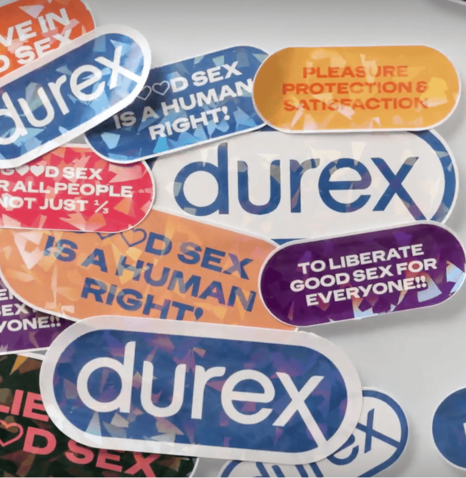 Colourful Durex campaign stickers